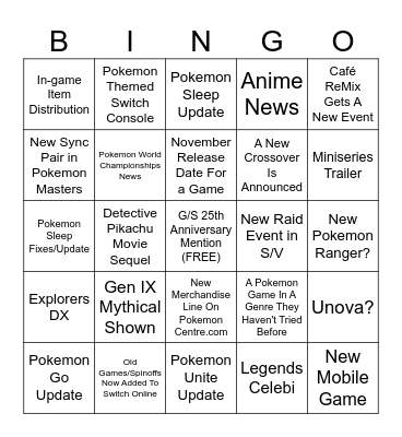 Pokemon Day 2024 Bingo Card