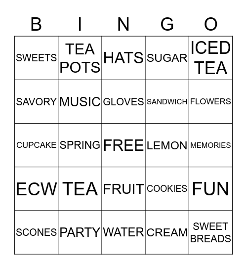 TEA PARTY GAME Bingo Card