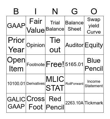 Tie Out Bingo Card