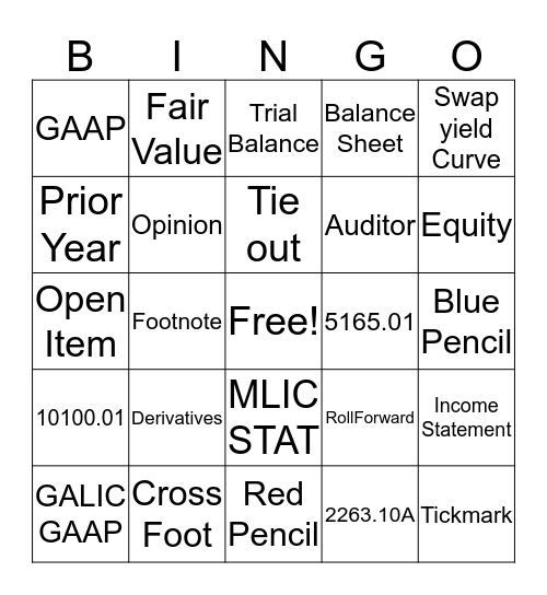 Tie Out Bingo Card