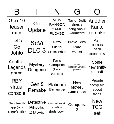 Pokemon Presents Bingo Card