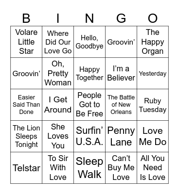 DJ Bingo 50s & 60s Bingo Card