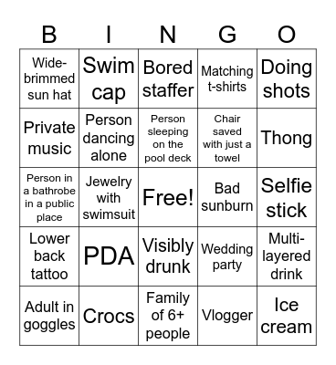 Family friendly cruise ship bingo Card