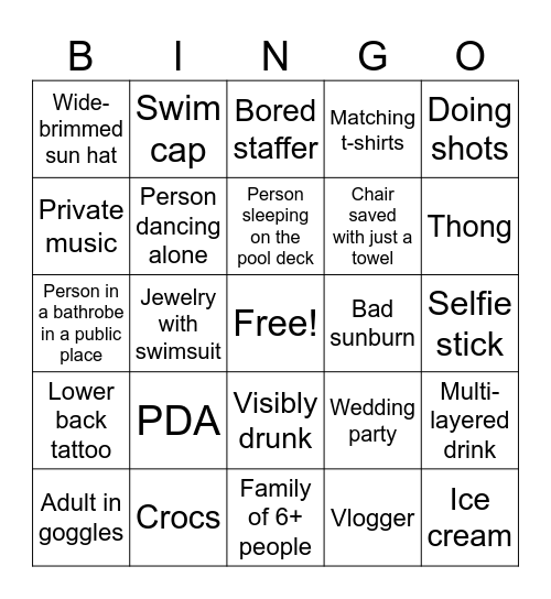 Family friendly cruise ship bingo Card