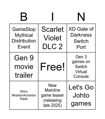 Pokemon Day 2024 Bingo Card