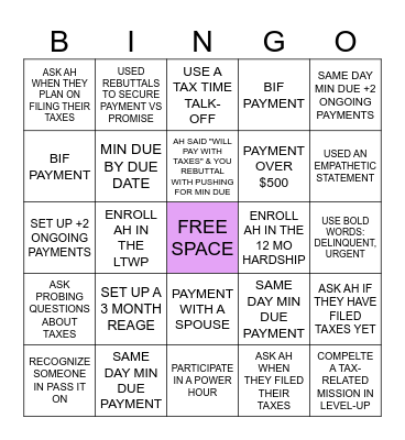 Tax Time BINGO Card