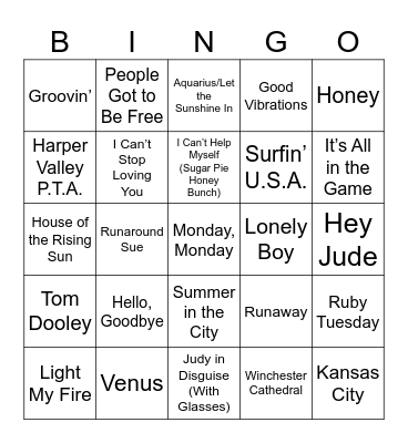DJ Bingo 50s & 60s Bingo Card