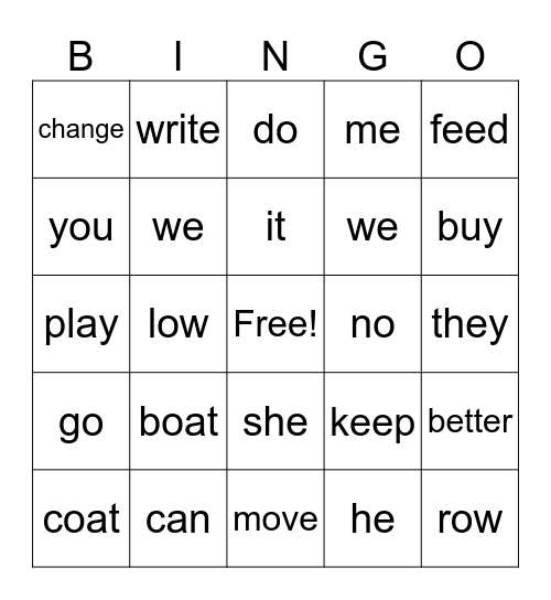 Long O Bingo Card