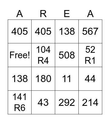 Multiplication & Division Bingo Card
