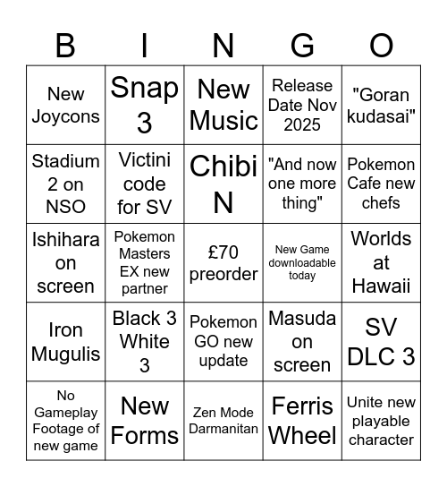 Untitled Bingo Card