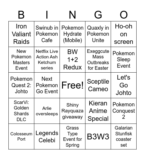 Pokemon Day 2024 Bingo Card