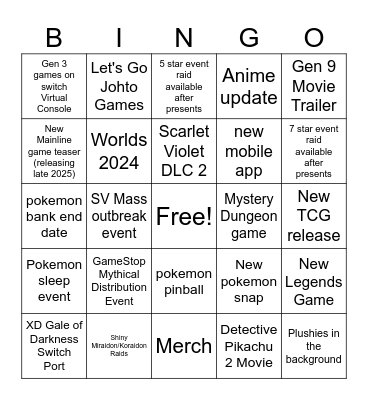 Pokemon Day 2024 Bingo Card