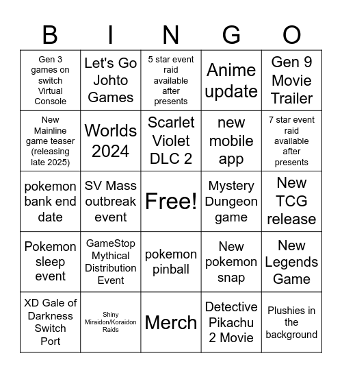 Pokemon Day 2024 Bingo Card