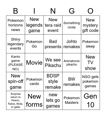 Pokemon Presents BINGO Card