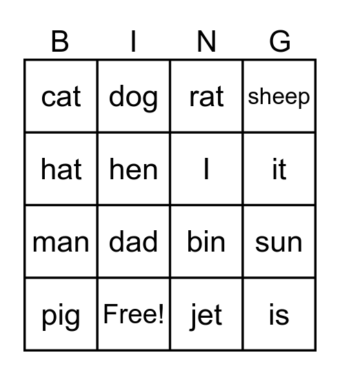 CVC Bingo Card