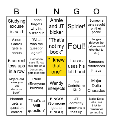 Bible Bowl bingo Card
