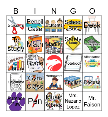 School Bingo Card