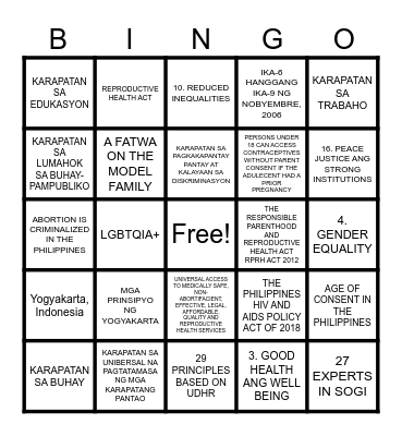 Mga Prinsipyo ng Yogyakarta Bingo Card