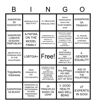 Mga Prinsipyo ng Yogyakarta Bingo Card
