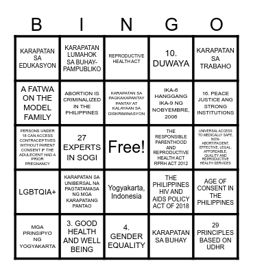 Mga Prinsipyo ng Yogyakarta Bingo Card