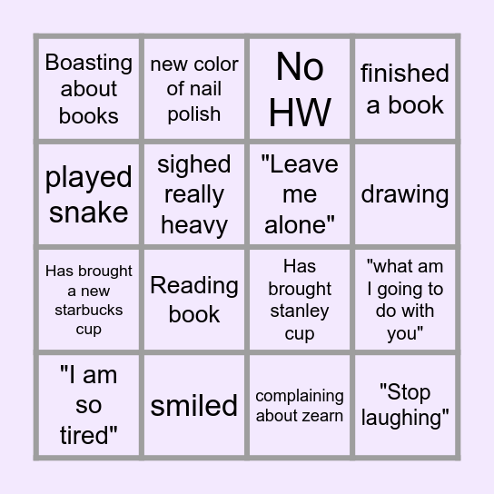 Emily bingo Card