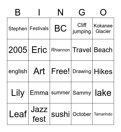 Untitled Bingo Card