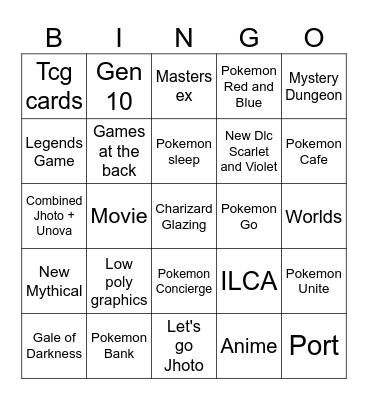 Pokemon Presents Bingo Card