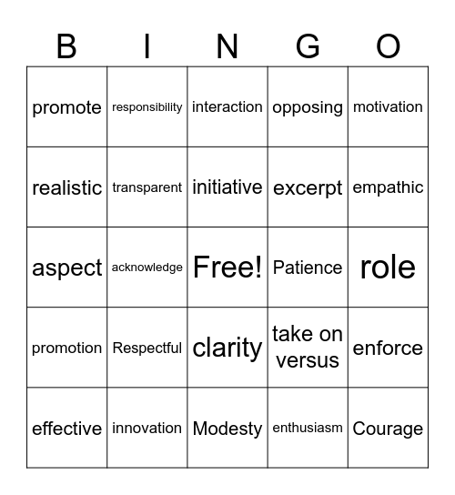 qualitys of a leader Bingo Card