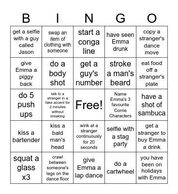 Emma's Hen Bingo Card