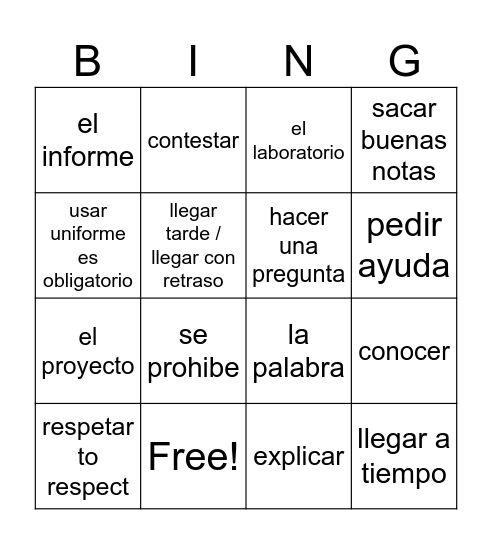 Mi Instituto Bingo Card