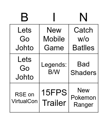 Pokemon Presents Bingo Card