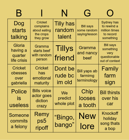 Bingo bango Bingo Card