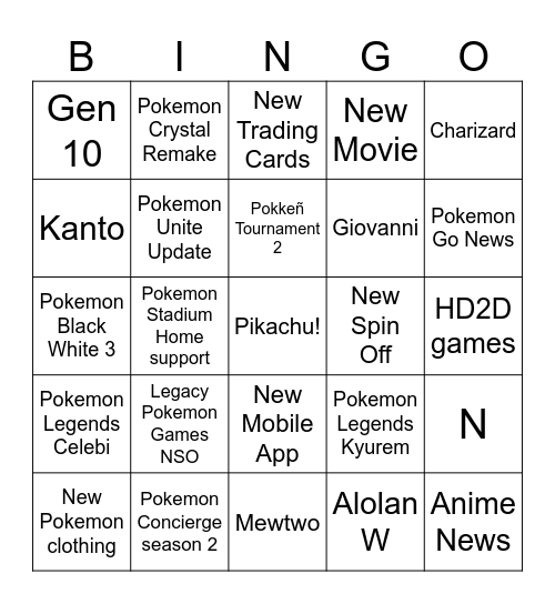 Pokemon Day 2024 Announcements Bingo Card