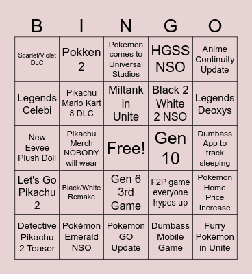 Pokemon Presents 2024 Bingo Card