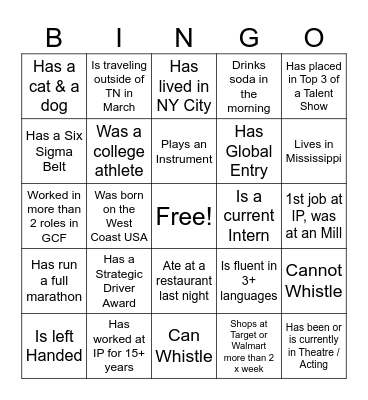 GCF Get to Know Bingo Card