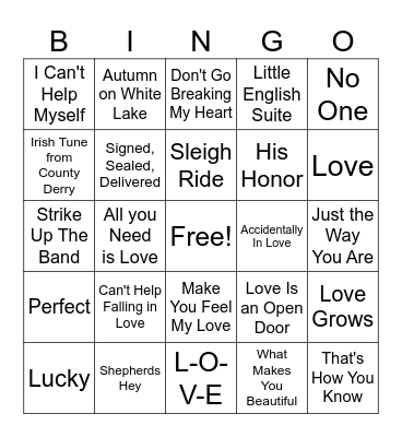 Valentines Band Bingo Card