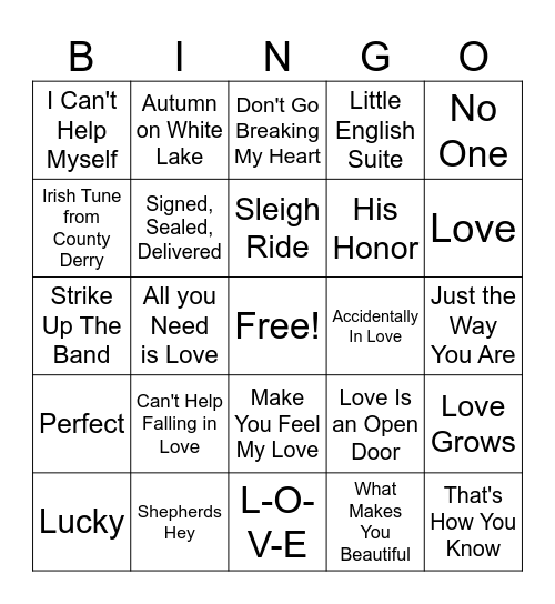 Valentines Band Bingo Card