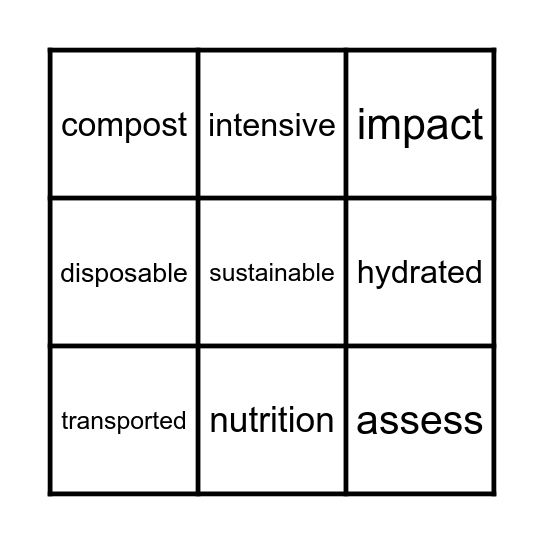 Module 8 Week 1 Vocabulary Bingo Card