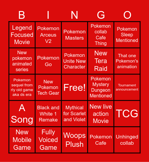 Pokemon Direct Bingo Card