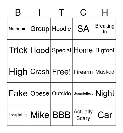 Bitchass Bingo Card