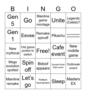 Pokémon Day 2024 Bingo Card