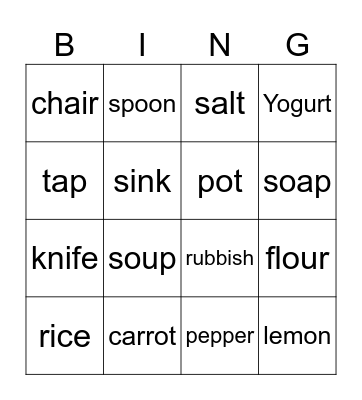 Countable & Uncountable Nouns Bingo Card