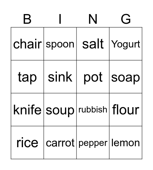 Countable & Uncountable Nouns Bingo Card
