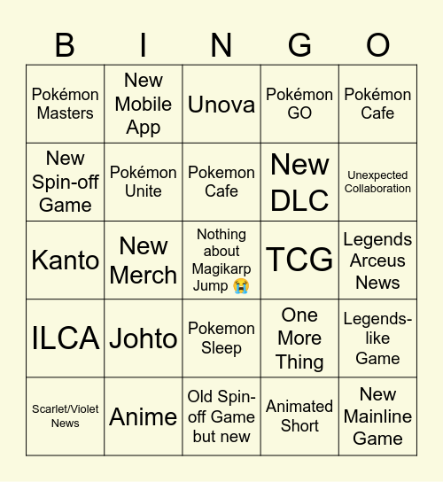 Pokémon Day 2024 Direct Bingo Card