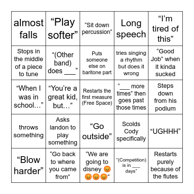 sillyness Bingo Card