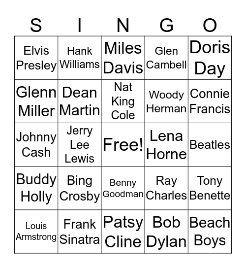 Music Bingo Card