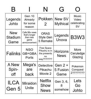 Pokemon Presents Bingo Card
