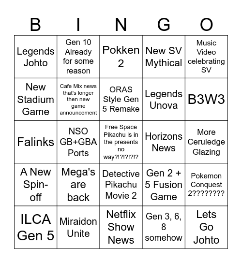 Pokemon Presents Bingo Card