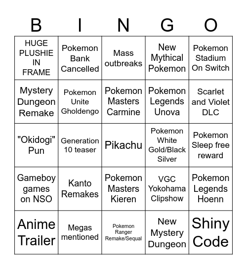 Pokemon Day 2024 Bingo Card