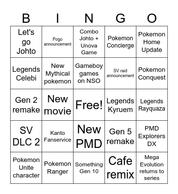 Pokemon Presents 2024 Bingo Card